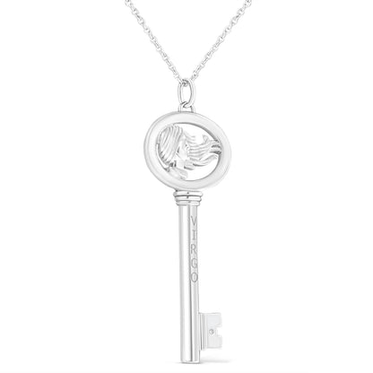 .925 Sterling Silver Diamond Accent Virgo Zodiac Key 18" Pendant Necklace (K-L Color, I1-I2 Clarity) by Bids.com