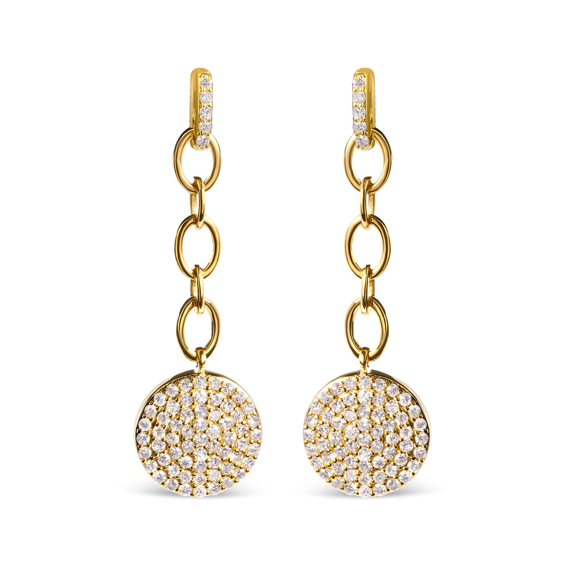 14K Yellow Gold 1.0 Cttw Diamond Chain Cluster Dangle Chain Earrings (I-J Color, I1-I2 Clarity) by Bids.com