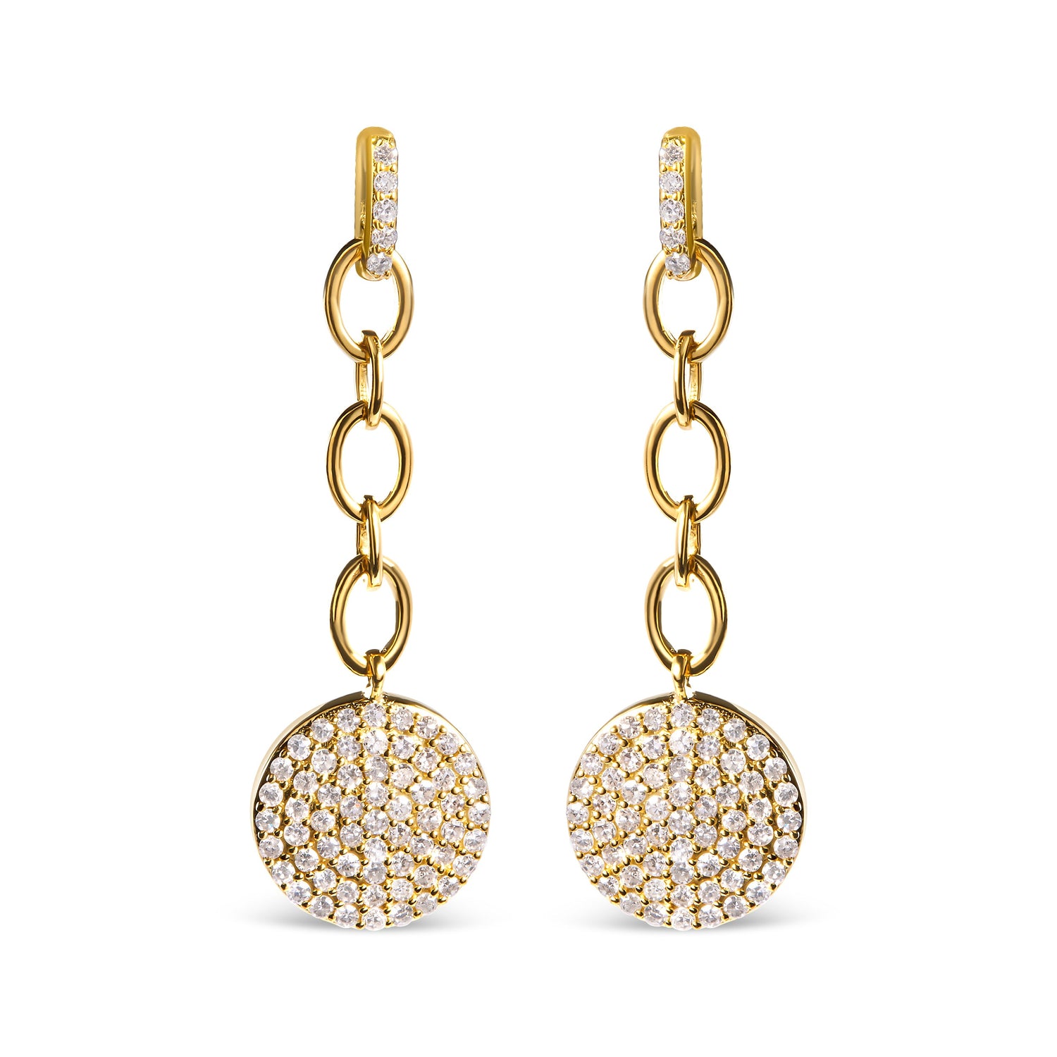 14K Yellow Gold 1.0 Cttw Diamond Chain Cluster Dangle Chain Earrings (I-J Color, I1-I2 Clarity) by Bids.com