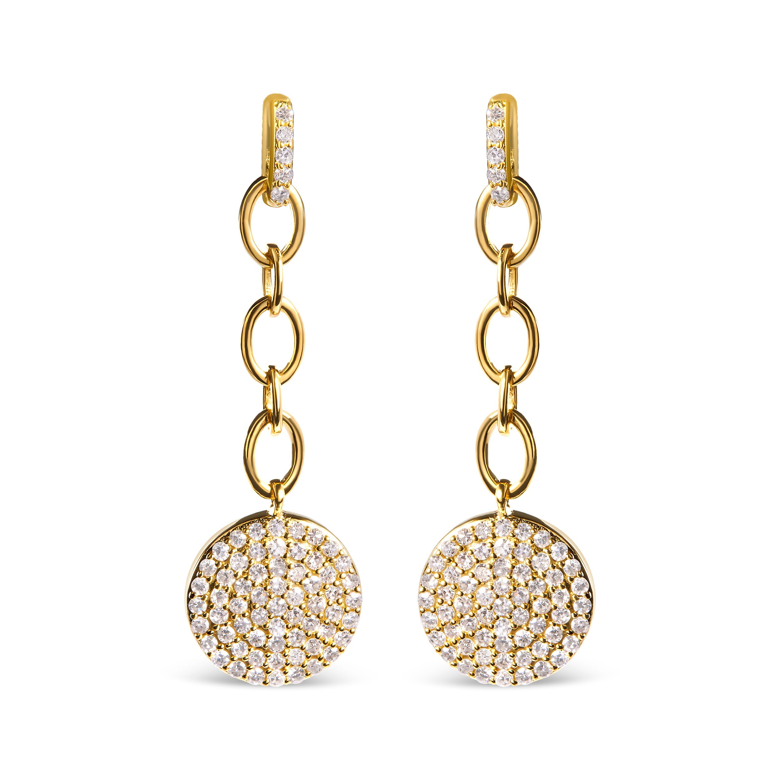 14K Yellow Gold 1.0 Cttw Diamond Chain Cluster Dangle Chain Earrings (I-J Color, I1-I2 Clarity) by Bids.com