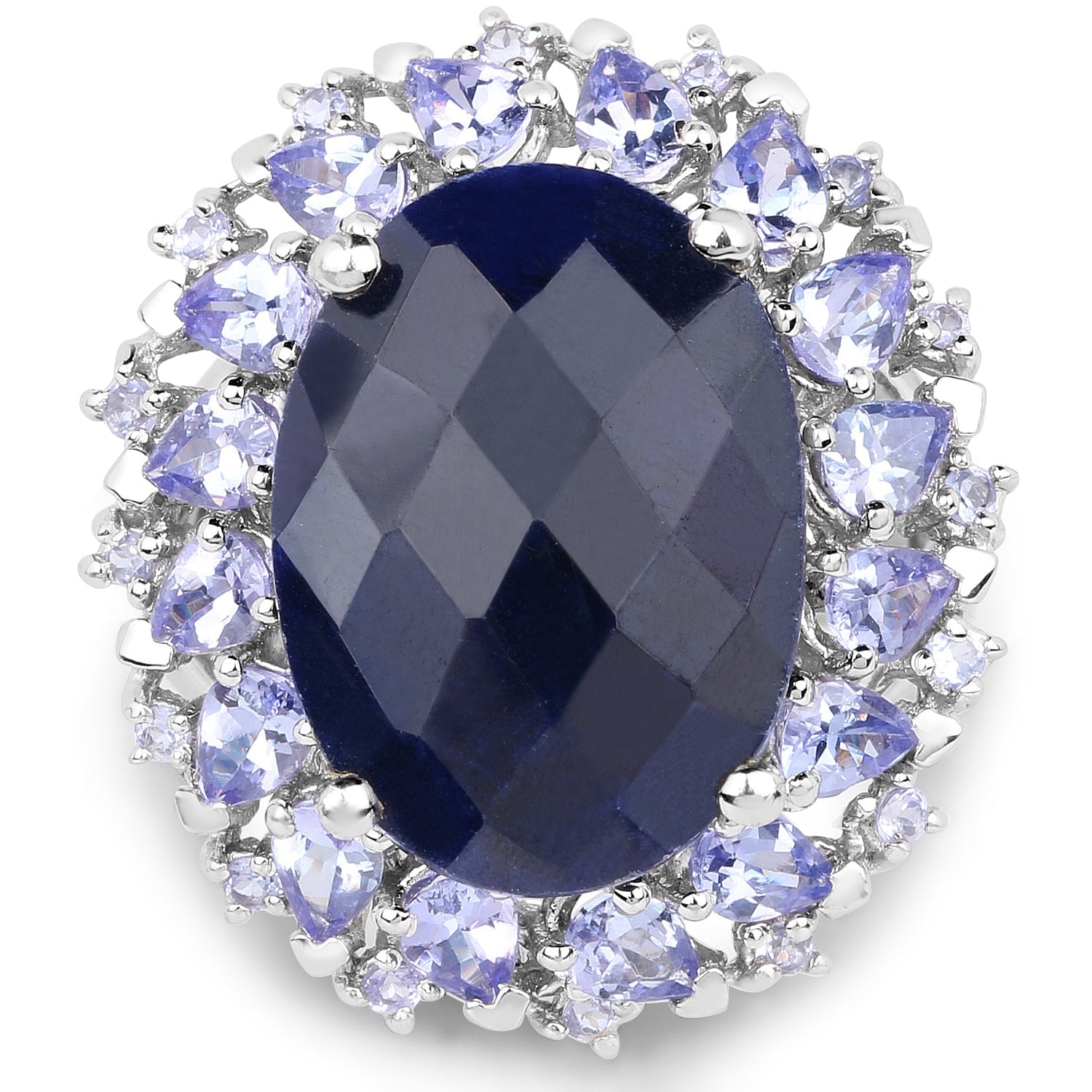 17.81 Carat Dyed Sapphire and Tanzanite .925 Sterling Silver Ring  DestGlow