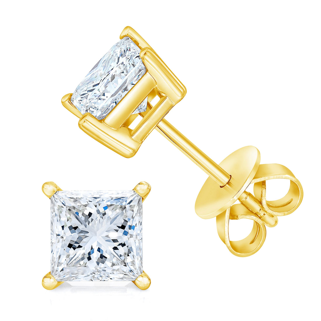 14K Yellow Gold 1/5 Cttw Princess-Cut Square Near Colorless Diamond Classic 4-Prong Solitaire Stud Earrings (I-J Color, I2-I3 Clarity) by Bids.com