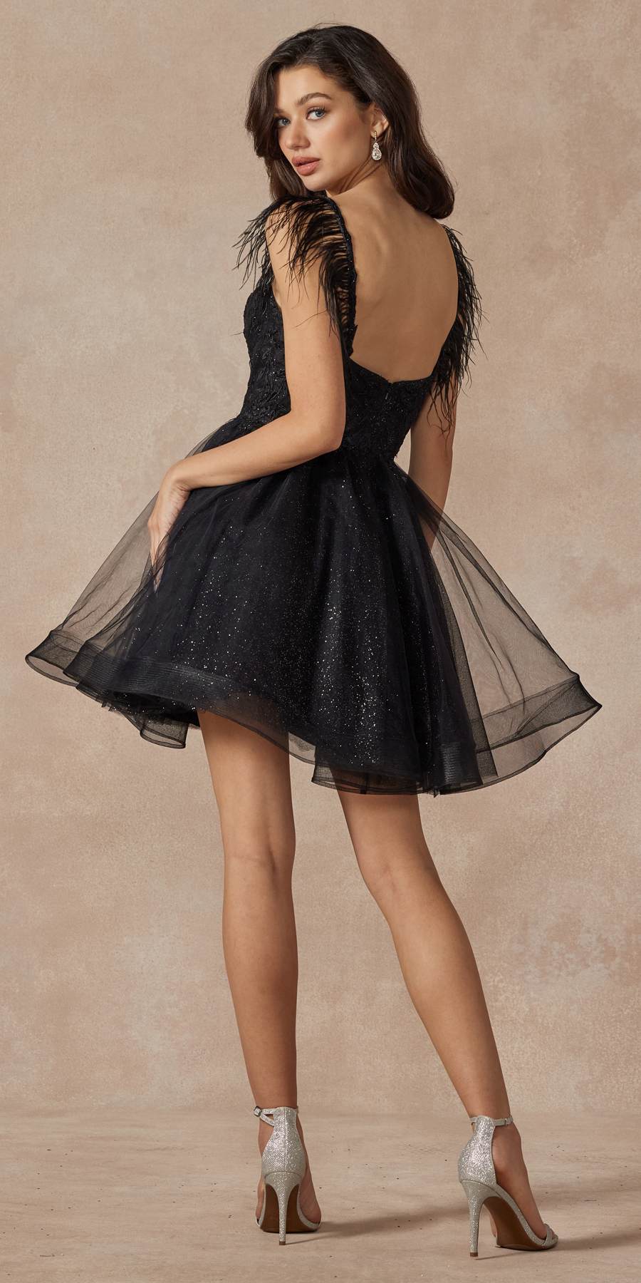 Juliet 881 Feather Straps Sheer Bodice Short A-line Tulle Dress by DiscountDressShop