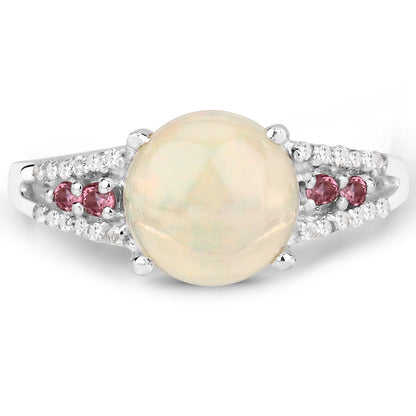 2.05 Carat Genuine Ethiopian Opal, Pink Tourmaline and White Topaz .925 Sterling Silver Ring by Bids.com
