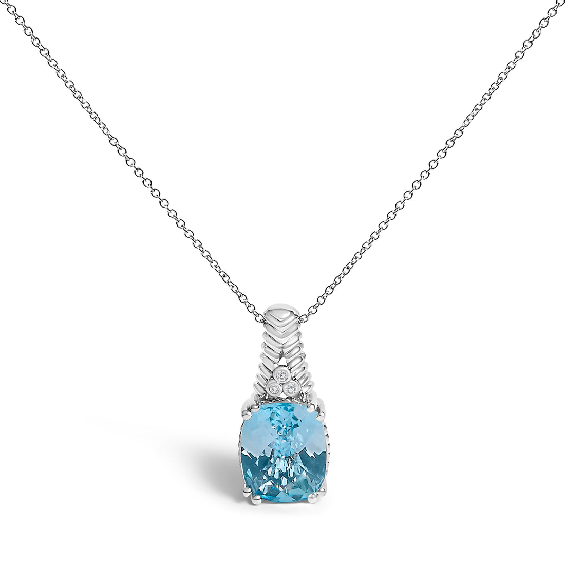 .925 Sterling Silver Blue Topaz and Diamond Accent Textured Pendant Necklace - 18" Inches by Bids.com