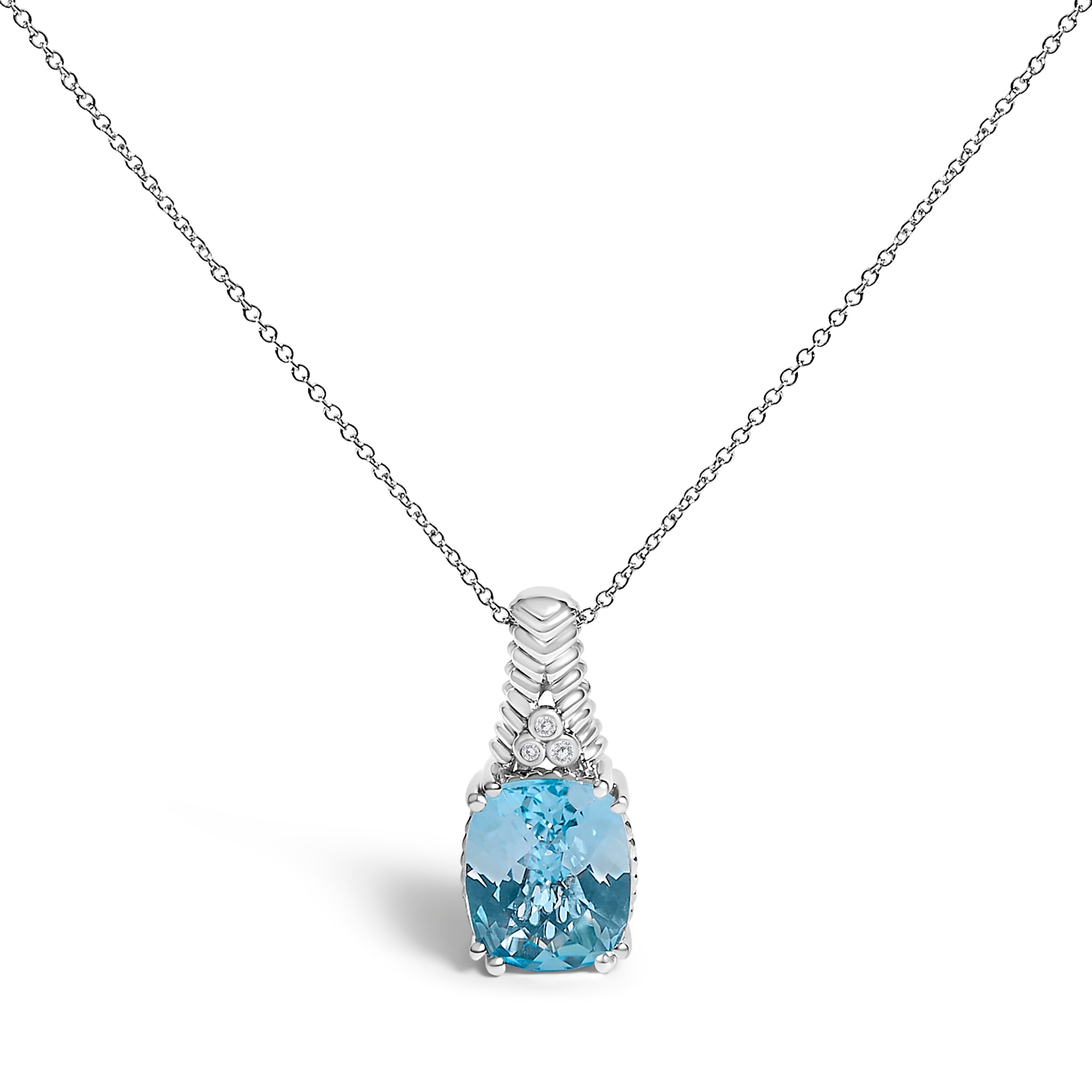 .925 Sterling Silver Blue Topaz and Diamond Accent Textured Pendant Necklace - 18" Inches by Bids.com