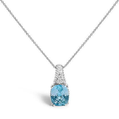 .925 Sterling Silver Blue Topaz and Diamond Accent Textured Pendant Necklace - 18" Inches by Bids.com