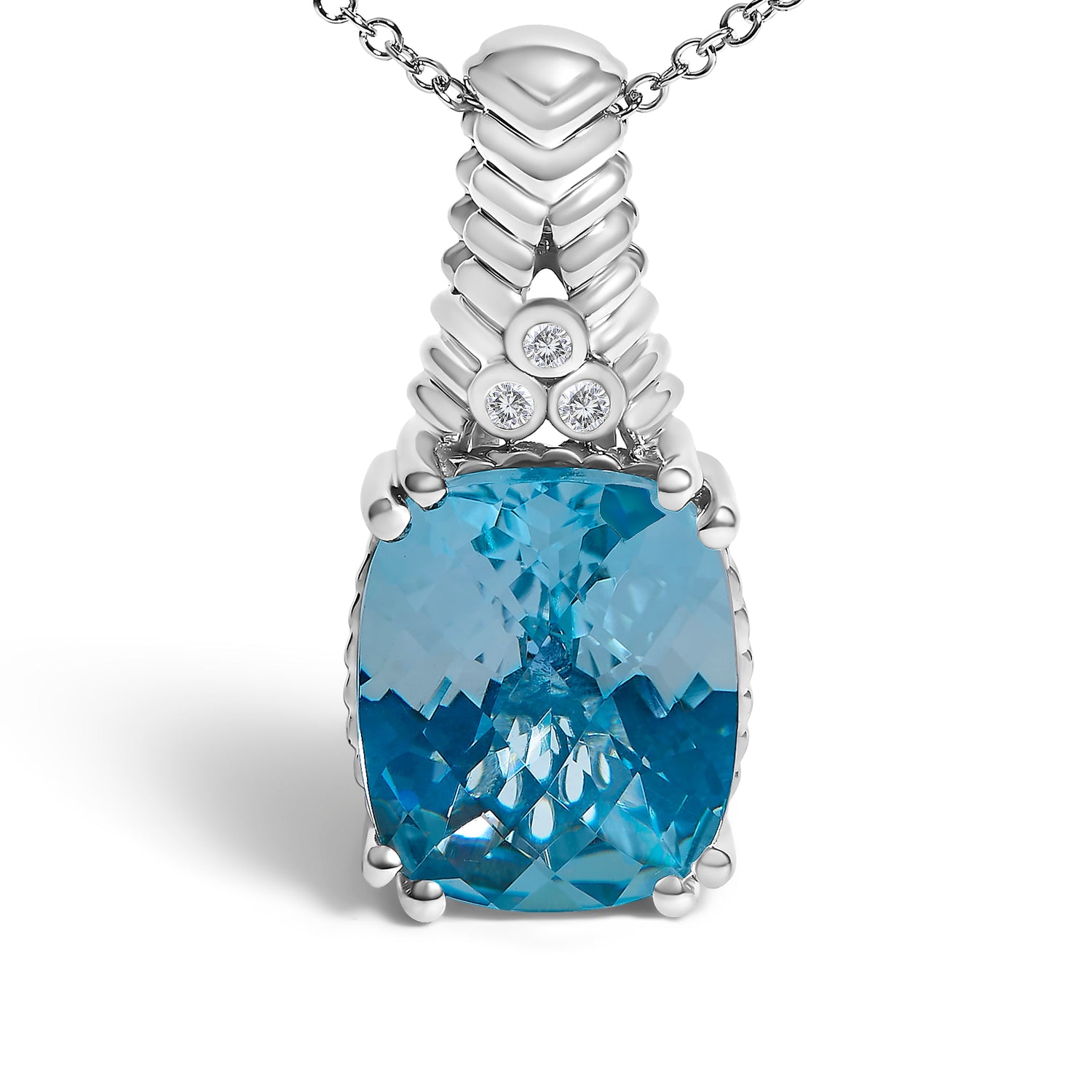 .925 Sterling Silver Blue Topaz and Diamond Accent Textured Pendant Necklace - 18" Inches by Bids.com