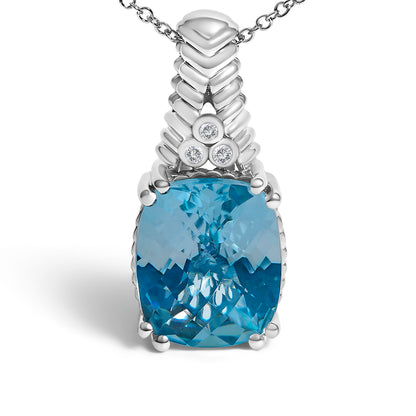 .925 Sterling Silver Blue Topaz and Diamond Accent Textured Pendant Necklace - 18" Inches by Bids.com