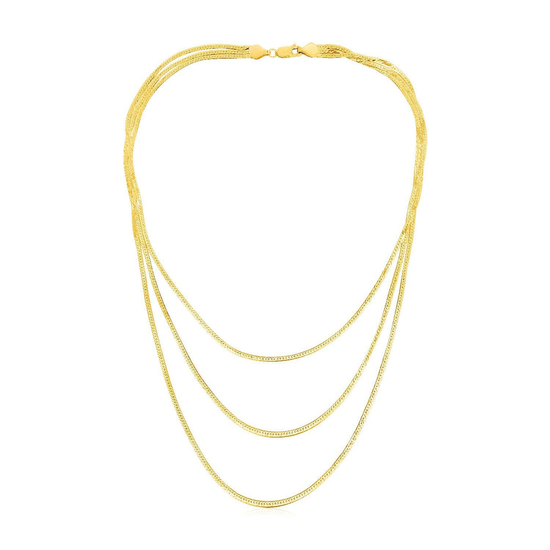 14k Yellow Gold Three Strand Herringbone Chain Necklace by Bids.com