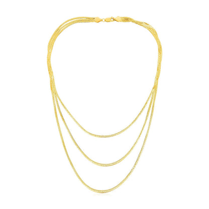 14k Yellow Gold Three Strand Herringbone Chain Necklace by Bids.com
