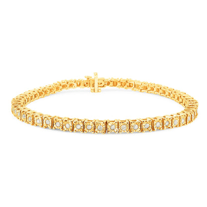 .925 Sterling Silver 1.0 Cttw Diamond Square Frame Miracle-Set Tennis Bracelet (I-J Color, I3 Clarity) - 7"  DestGlow