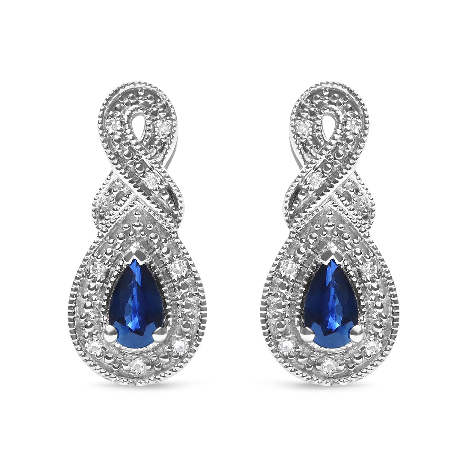 .925 Sterling Silver 4.5 x 3mm Pear Sapphire Gemstone and Diamond Accent Infinity Drop Stud Earrings (H-I Color, SI1-SI2 Clarity) by Bids.com