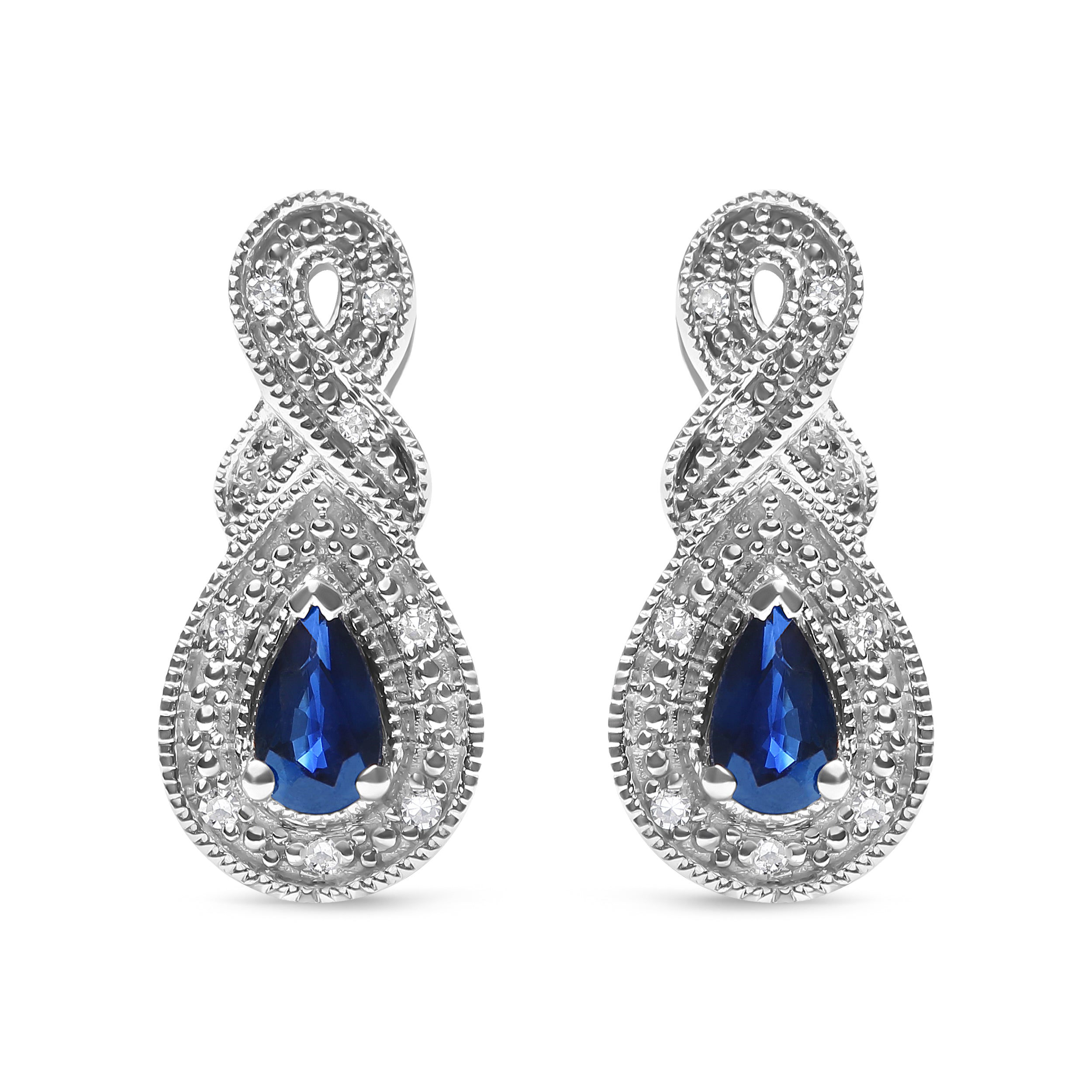 .925 Sterling Silver 4.5 x 3mm Pear Sapphire Gemstone and Diamond Accent Infinity Drop Stud Earrings (H-I Color, SI1-SI2 Clarity) by Bids.com
