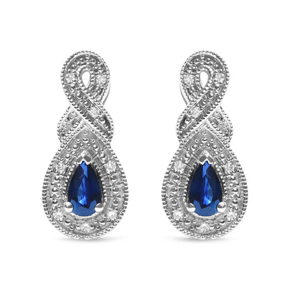 .925 Sterling Silver 4.5 x 3mm Pear Sapphire Gemstone and Diamond Accent Infinity Drop Stud Earrings (H-I Color, SI1-SI2 Clarity) by Bids.com