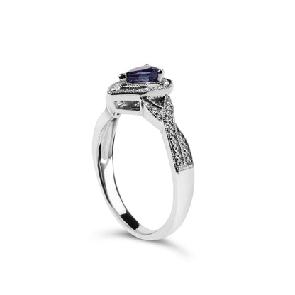 .925 Sterling Silver 6x4mm Pear Sapphire Gemstone with Diamond Accent Fashion Halo Ring (H-I Color, SI1-SI2 Clarity) - Size 7.5 by Bids.com
