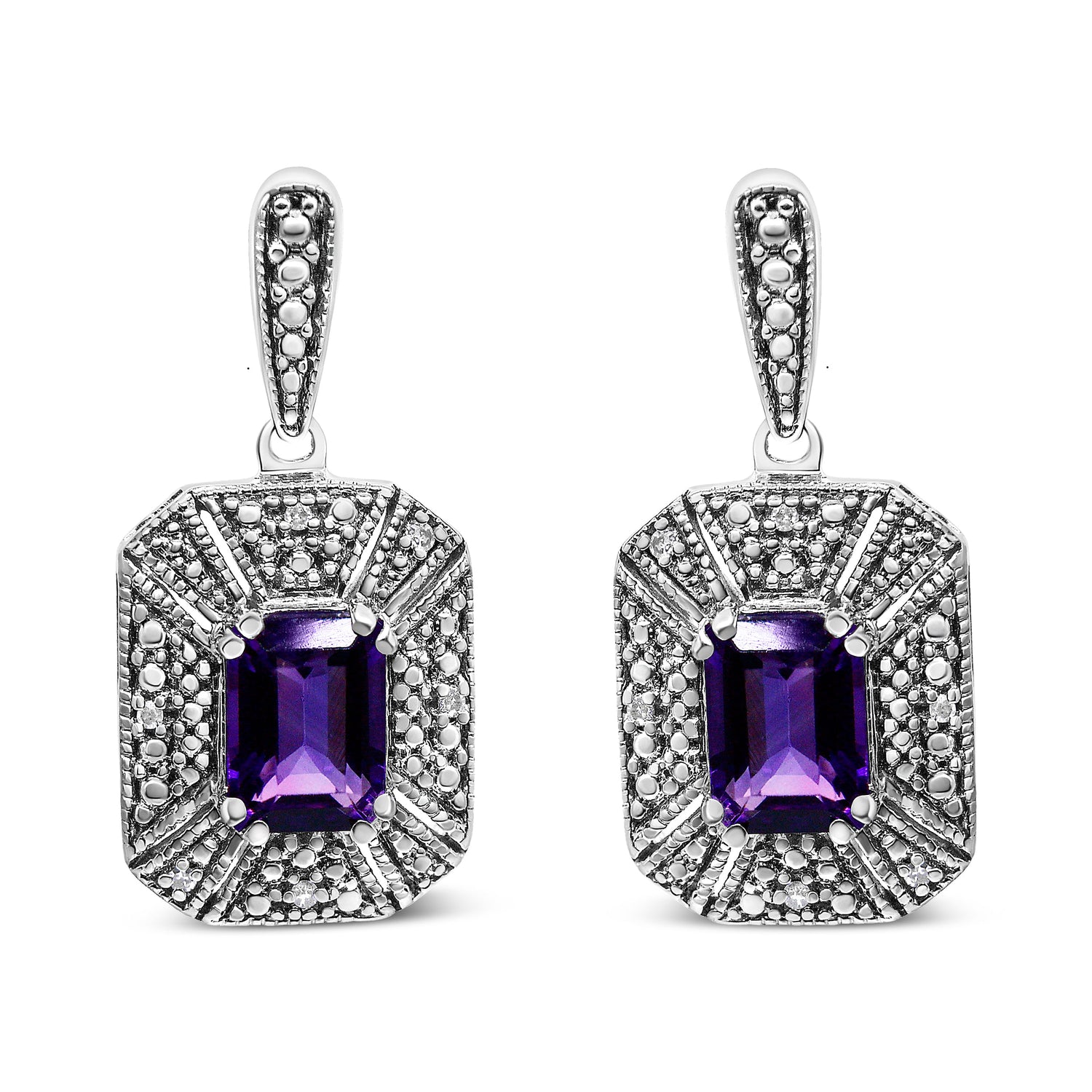 .925 Sterling Silver Diamond Accent and 7x5mm Purple Amethyst Stud Earrings (I-J Color, I2-I3 Clarity) by Bids.com