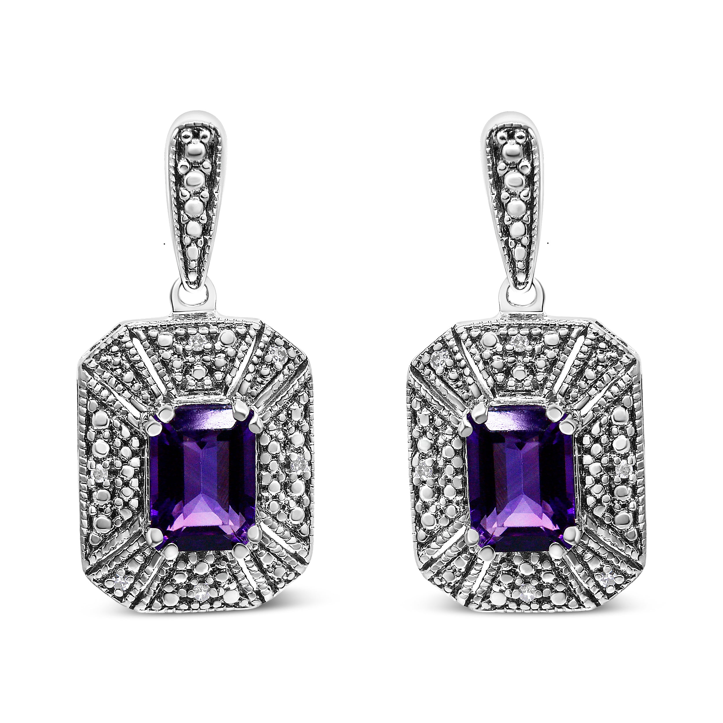 .925 Sterling Silver Diamond Accent and 7x5mm Purple Amethyst Stud Earrings (I-J Color, I2-I3 Clarity) by Bids.com
