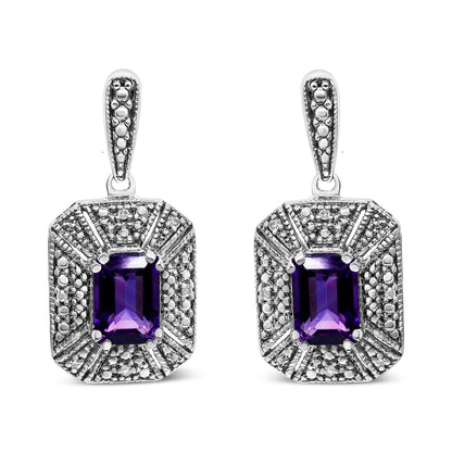 .925 Sterling Silver Diamond Accent and 7x5mm Purple Amethyst Stud Earrings (I-J Color, I2-I3 Clarity) by Bids.com