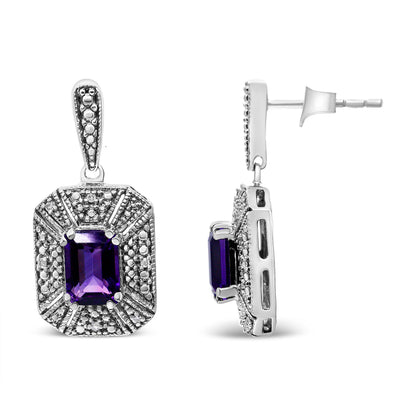 .925 Sterling Silver Diamond Accent and 7x5mm Purple Amethyst Stud Earrings (I-J Color, I2-I3 Clarity) by Bids.com