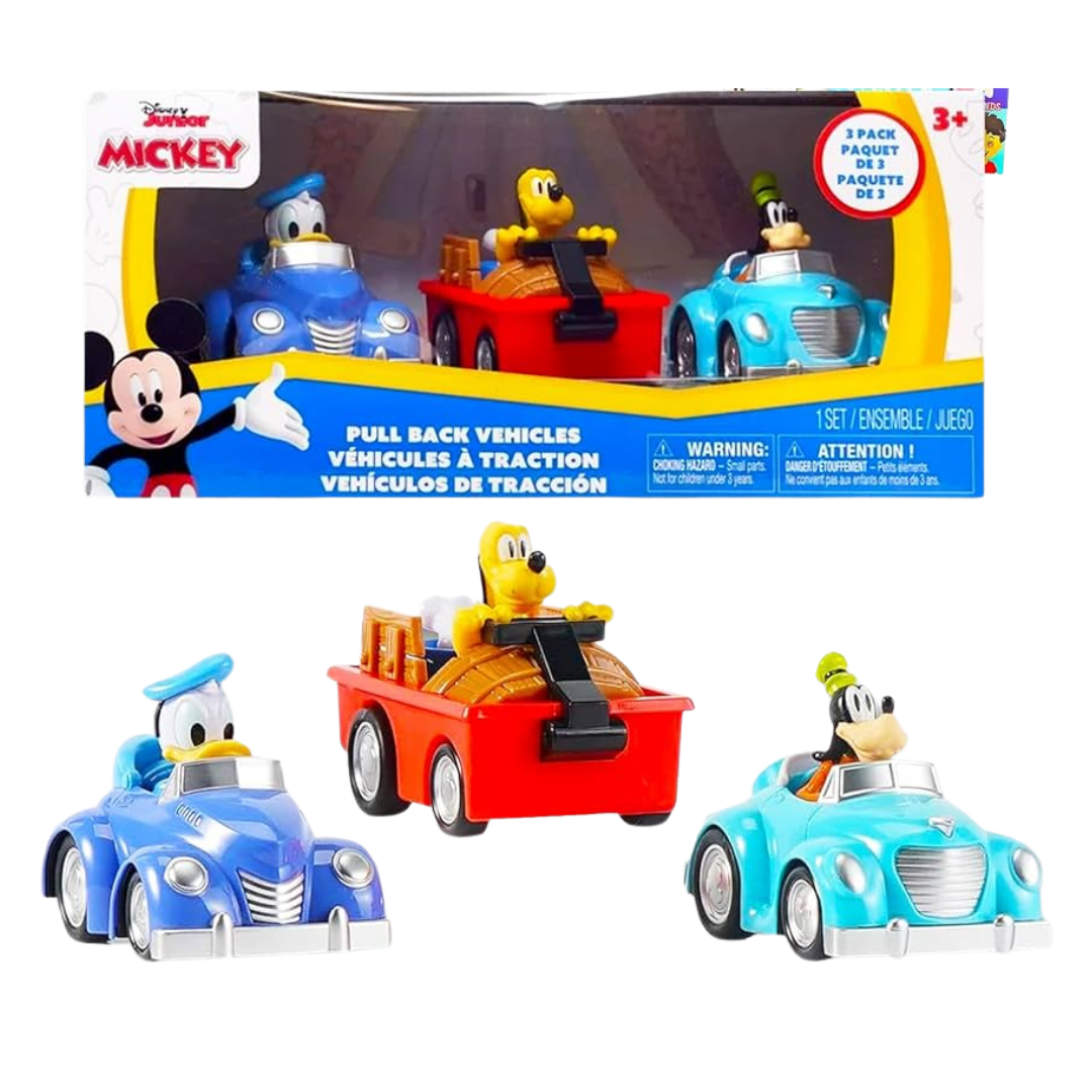 Disney Junior Mickey Mouse Pull-Back Vehicles 3-Pack (Donald, Pluto, Goofy) by Farmacias Savia