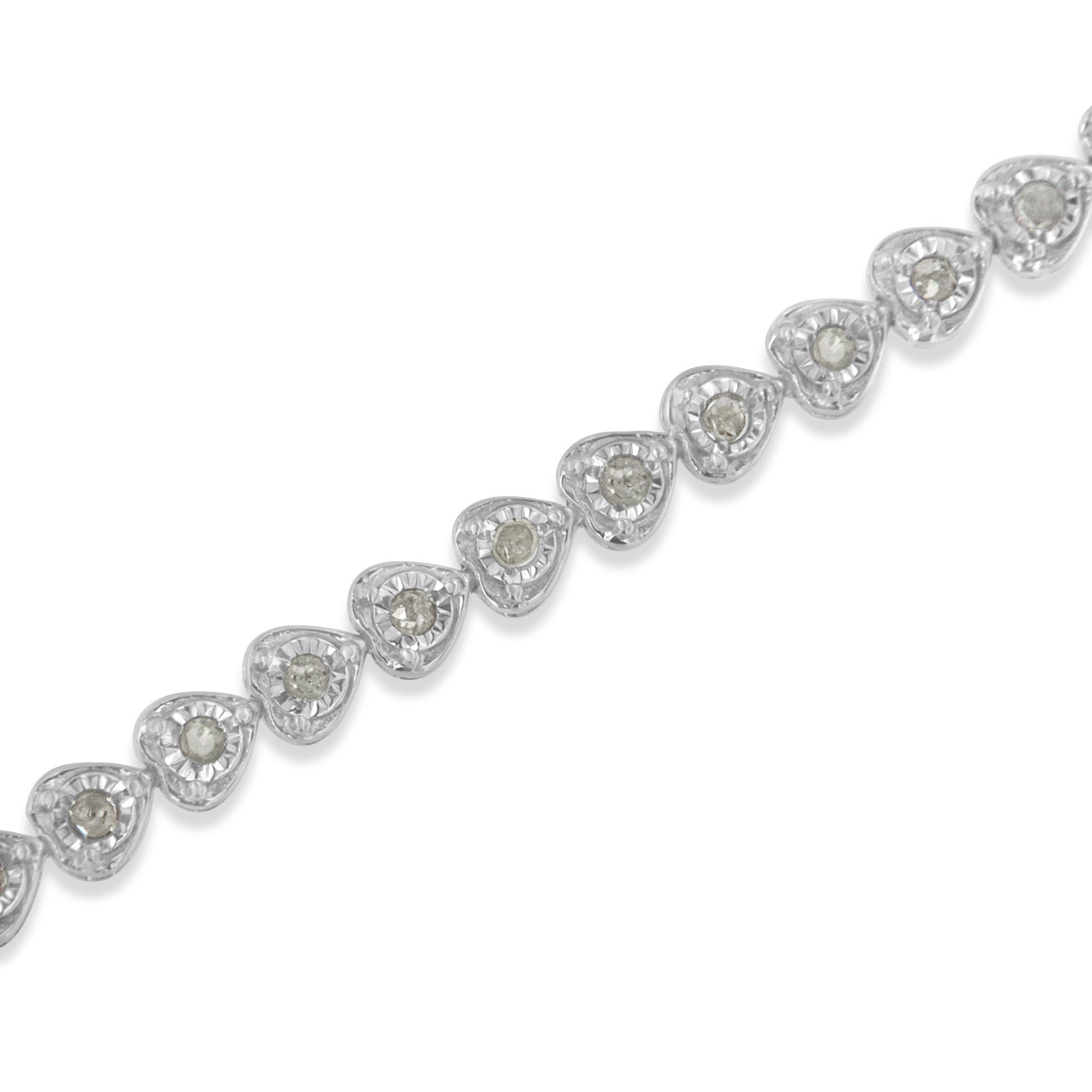 .925 Sterling Silver 1.0 Cttw Miracle Set Diamond Heart-Link 7" Tennis Bracelet (I-J Color, I2-I3 Clarity) by Bids.com