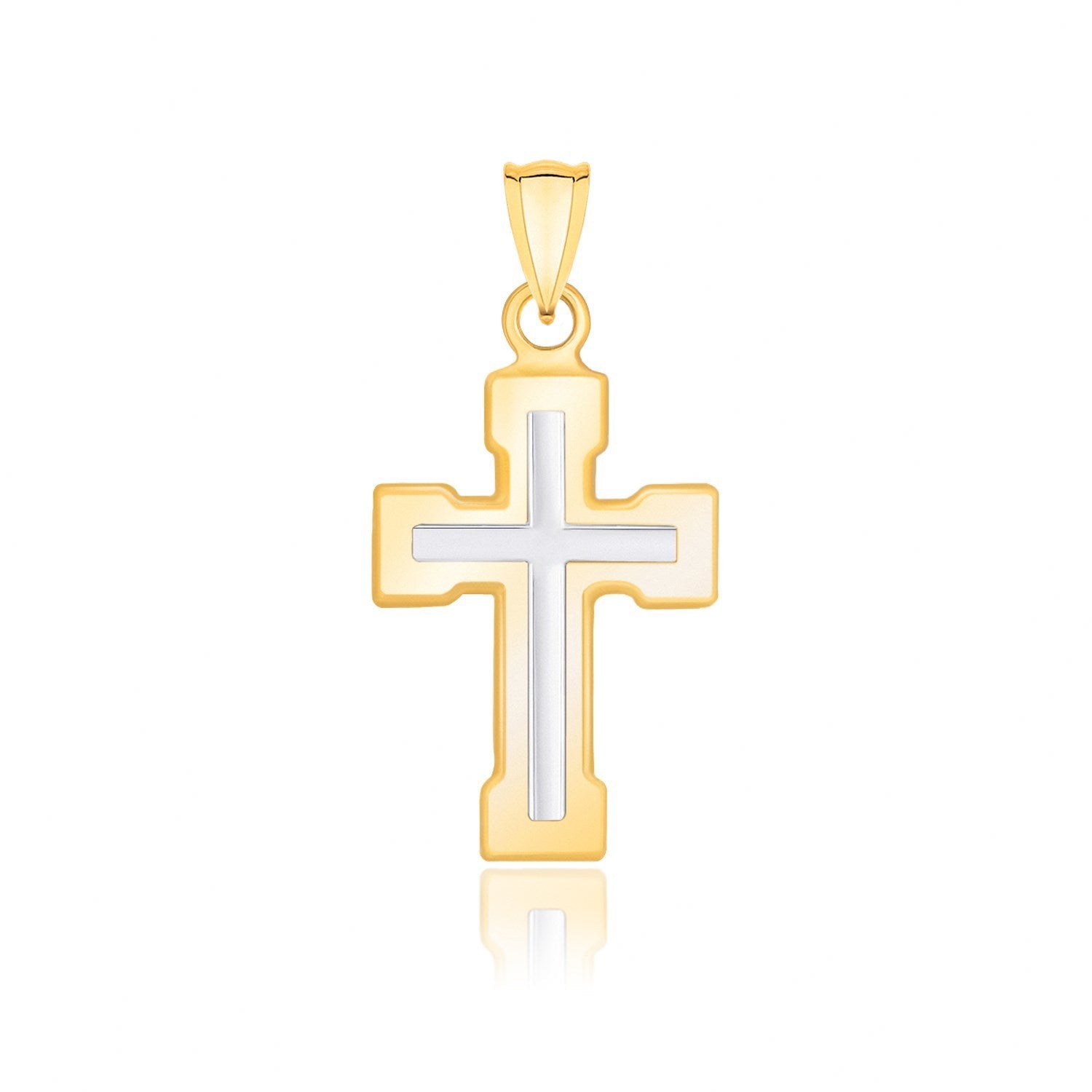 14k Two-Tone Gold Dual Cross Design Pendant with Block Ends  DestGlow