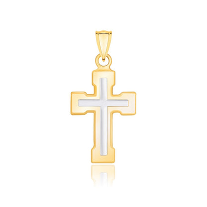 14k Two-Tone Gold Dual Cross Design Pendant with Block Ends  DestGlow