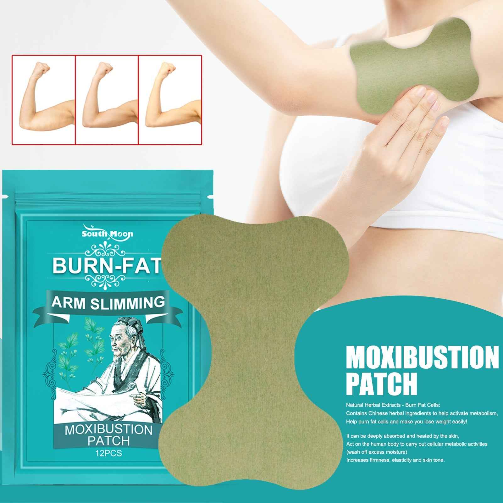South Moon Thin Arm Moxibustion Paste, Down Hot Compress Burn Fat Lose Weight Patch