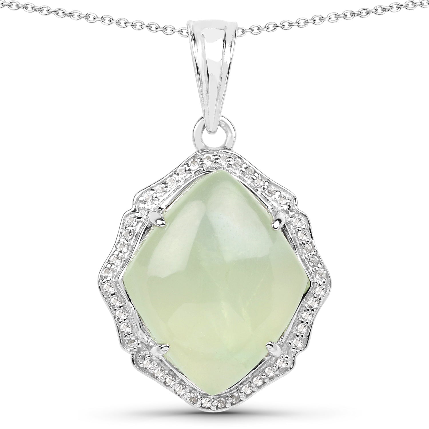 7.49 Carat Genuine Prehnite And White Topaz .925 Sterling Silver Pendant by Bids.com