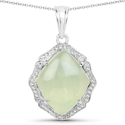 7.49 Carat Genuine Prehnite And White Topaz .925 Sterling Silver Pendant by Bids.com