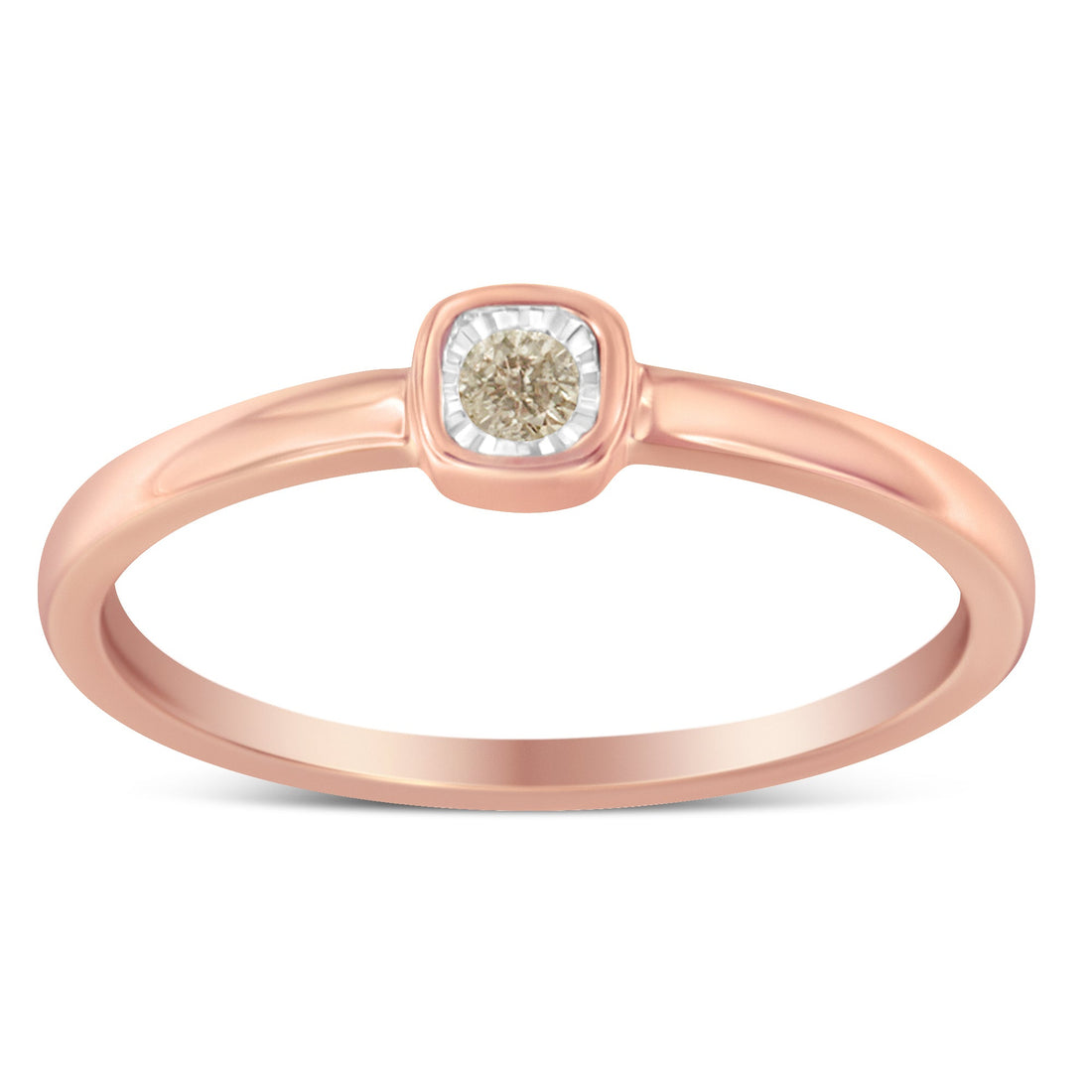 14K Rose Gold Plated .925 Sterling Silver 1/20 Carat Diamond Square Cushion-Shaped Miracle Set Petite Fashion Promise Ring (J-K Color, I1-I2 Clarity) - Size 6 by Bids.com