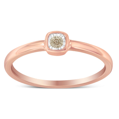 14K Rose Gold Plated .925 Sterling Silver 1/20 Carat Diamond Square Cushion-Shaped Miracle Set Petite Fashion Promise Ring (J-K Color, I1-I2 Clarity) - Size 6 by Bids.com