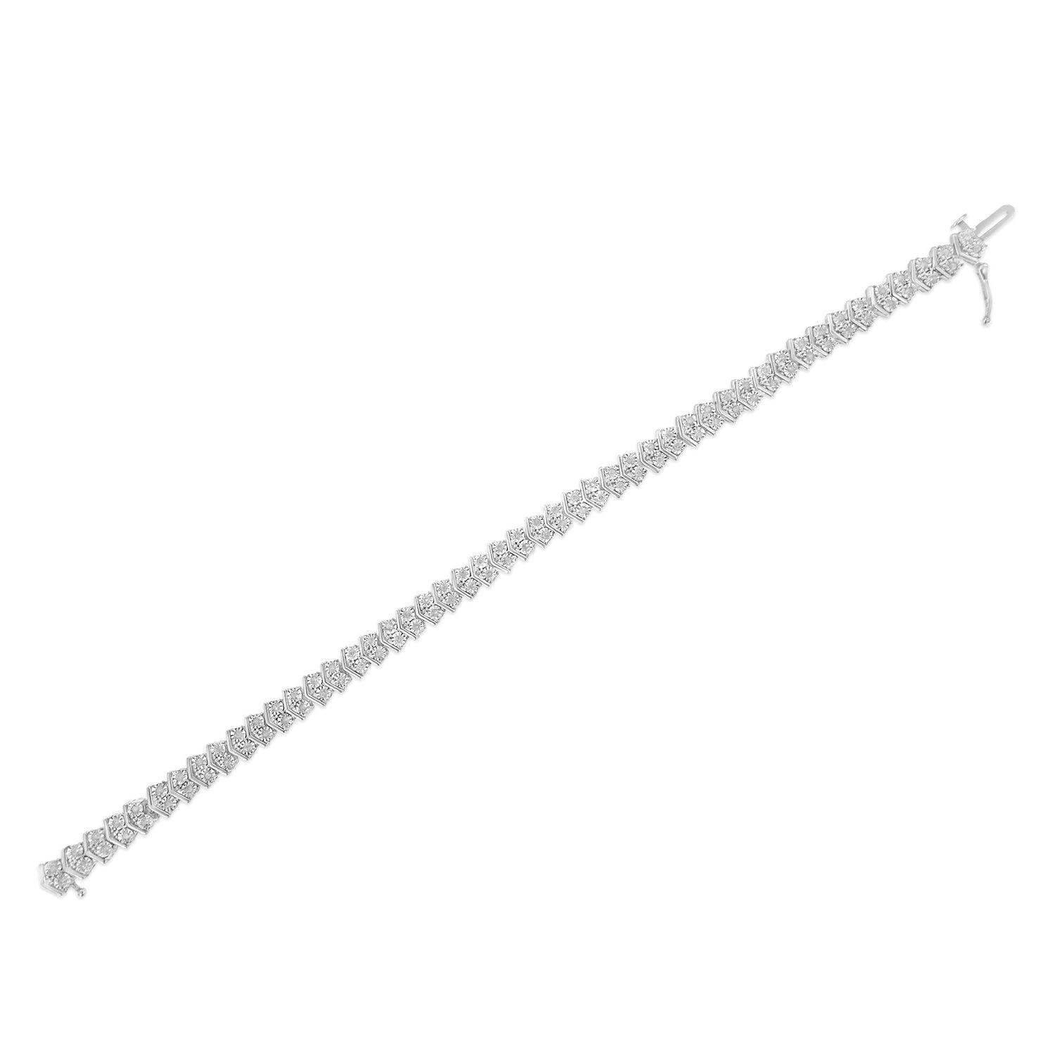 .925 Sterling Silver 1.0 Cttw Chevron 2 Stone Arrow Link Tennis Bracelet (I-J Color, I3 Clarity) - 7â€ by Bids.com