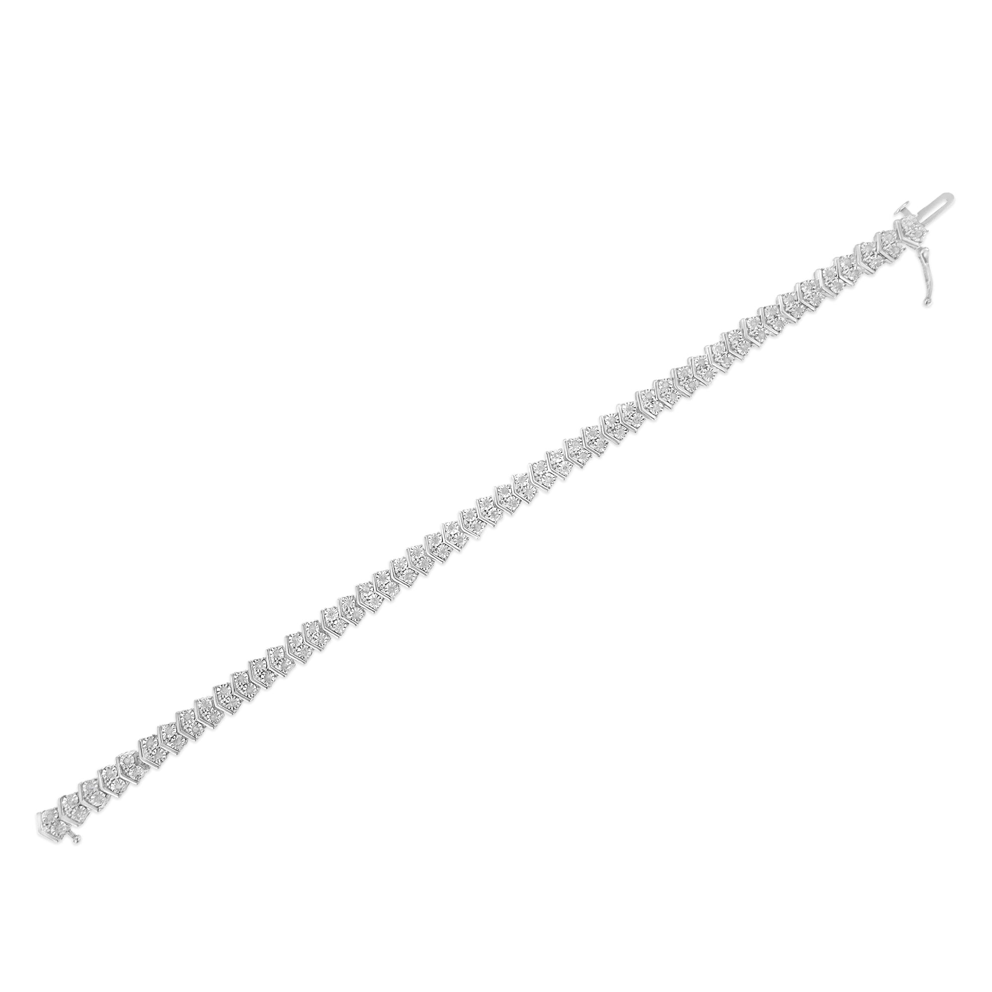 .925 Sterling Silver 1.0 Cttw Chevron 2 Stone Arrow Link Tennis Bracelet (I-J Color, I3 Clarity) - 7â€ by Bids.com