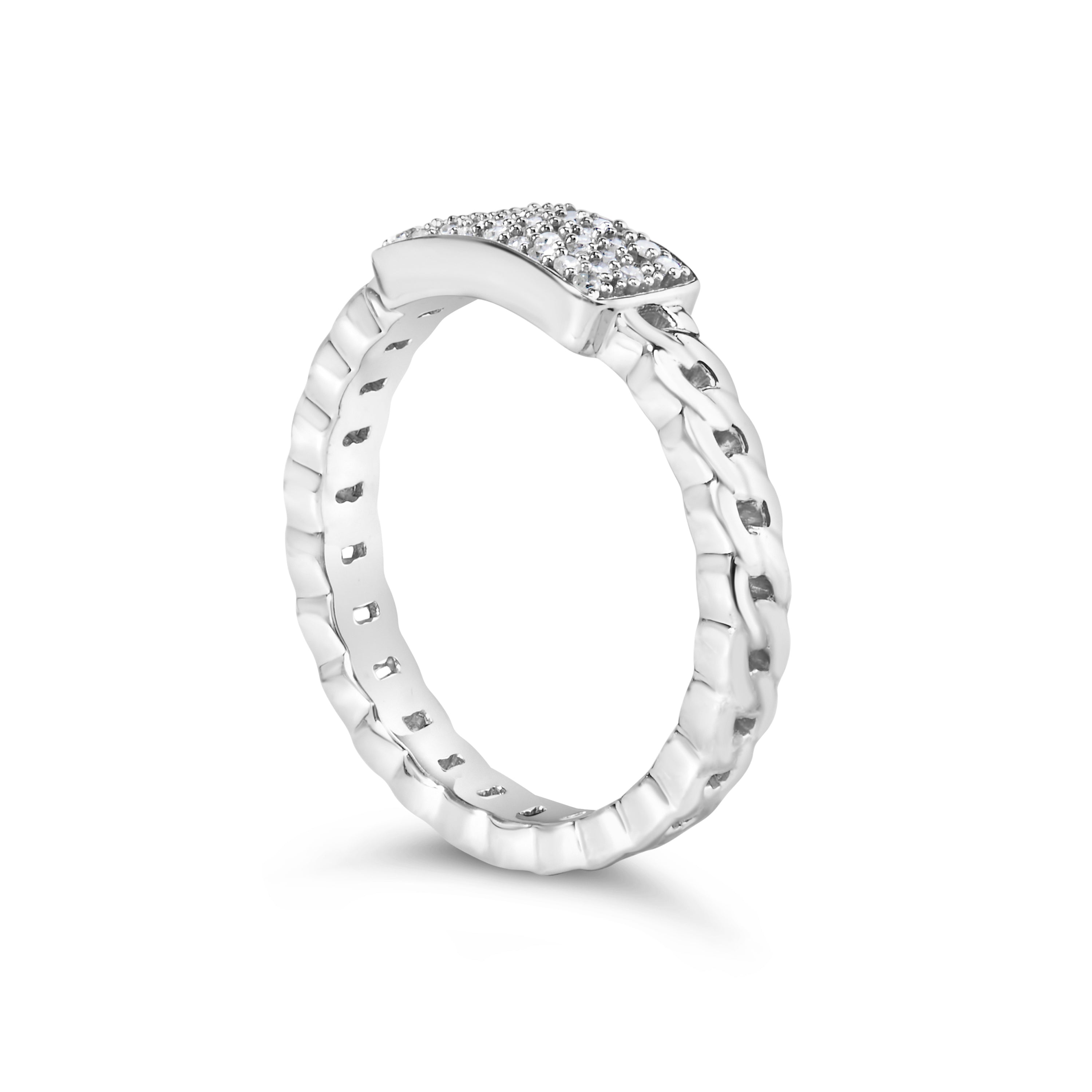 .925 Sterling Silver 1/5 Cttw Diamond ID and Cuban Link Band Ring (I-J Color, I2-I3 Clarity) - Ring Size 6 by Bids.com
