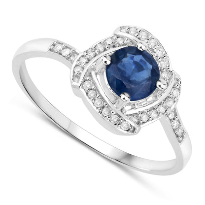 0.73 Carat Genuine Blue Sapphire and White Diamond 14K White Gold Ring  DestGlow