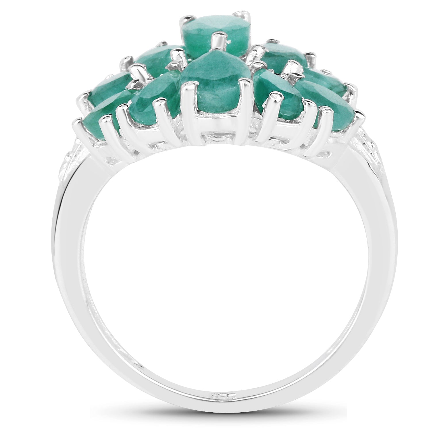 2.21 Carat Genuine Emerald and White Diamond .925 Sterling Silver Ring by Bids.com