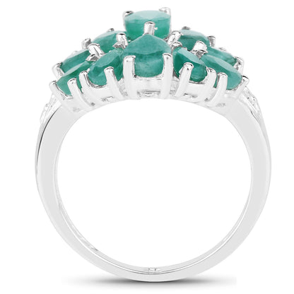2.21 Carat Genuine Emerald and White Diamond .925 Sterling Silver Ring by Bids.com