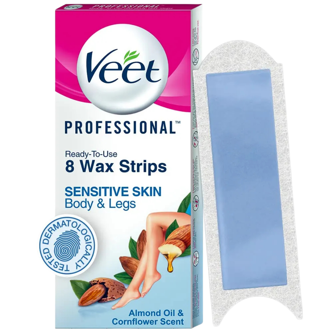 Veet Professional Ready-to-Use Wax Strips for Sensitive Skin Body &amp; Legs (8 ct) by Farmacias Savia