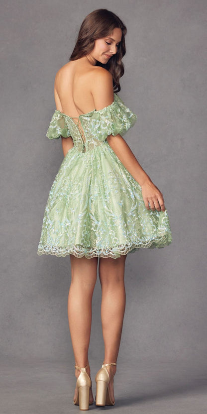 Juliet 891 dress Short Off Shoulder Puff Sleeve Corset Bodice A-Line Dress by DiscountDressShop