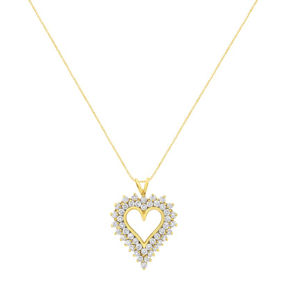 14K Yellow Gold .925 Sterling Silver 4 cttw Round-cut Diamond Cluster Heart Pendant Necklace (K-L Color, I1-I2 Clarity) by Bids.com