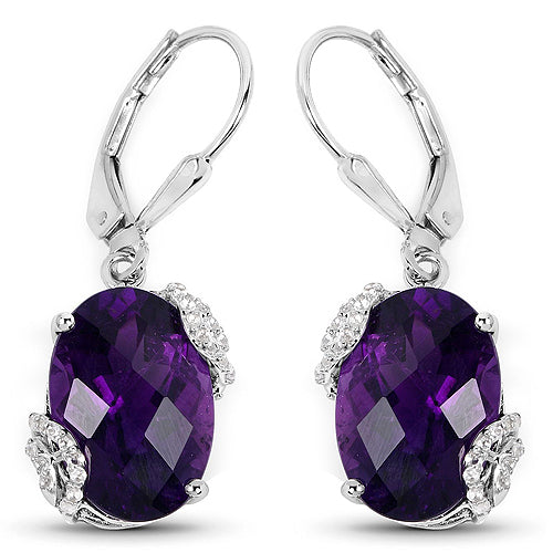 10.18 Carat Genuine Amethyst and White Topaz .925 Sterling Silver Earrings by Bids.com