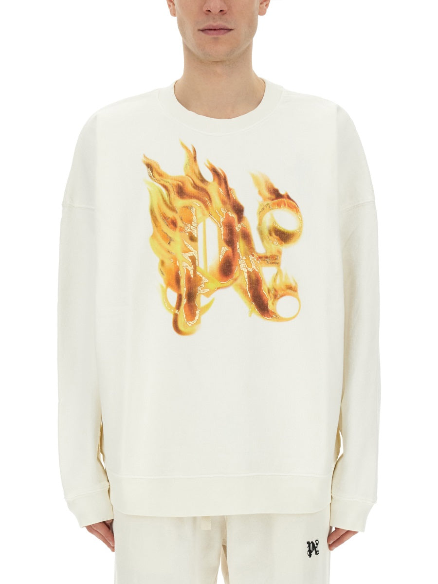 Palm Angels Men "Burning Monogram" Print Sweatshirt by Luosophy