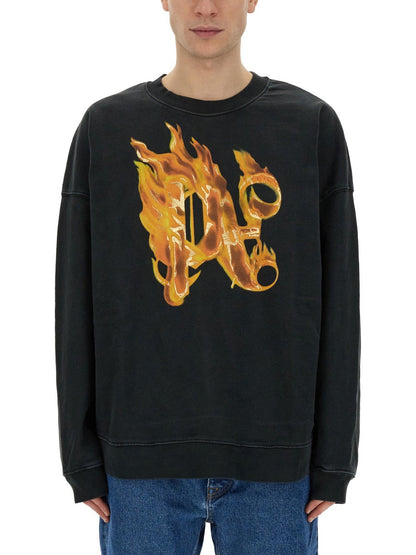 Palm Angels Men "Burning Monogram" Print Sweatshirt by Luosophy