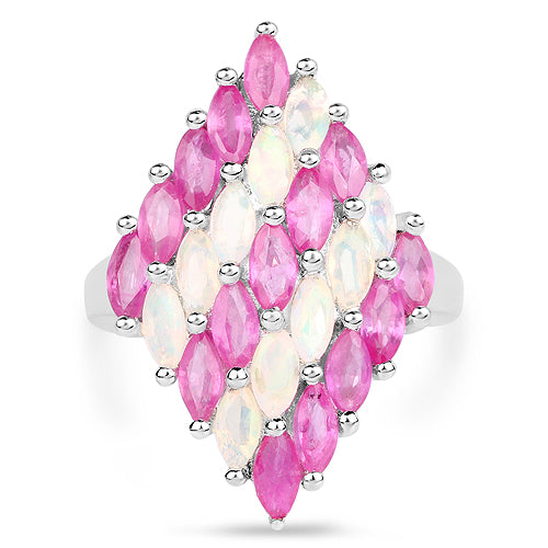 2.95 Carat Genuine Ethiopian Opal and Ruby .925 Sterling Silver Ring by Bids.com