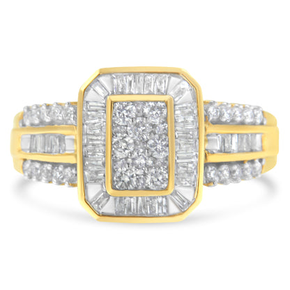 10K Yellow Gold Round and Baguette-Cut Diamond Cocktail Ring (1.0 Cttw, H-I Color, SI2-I1 Clarity) - Size 7 by Bids.com