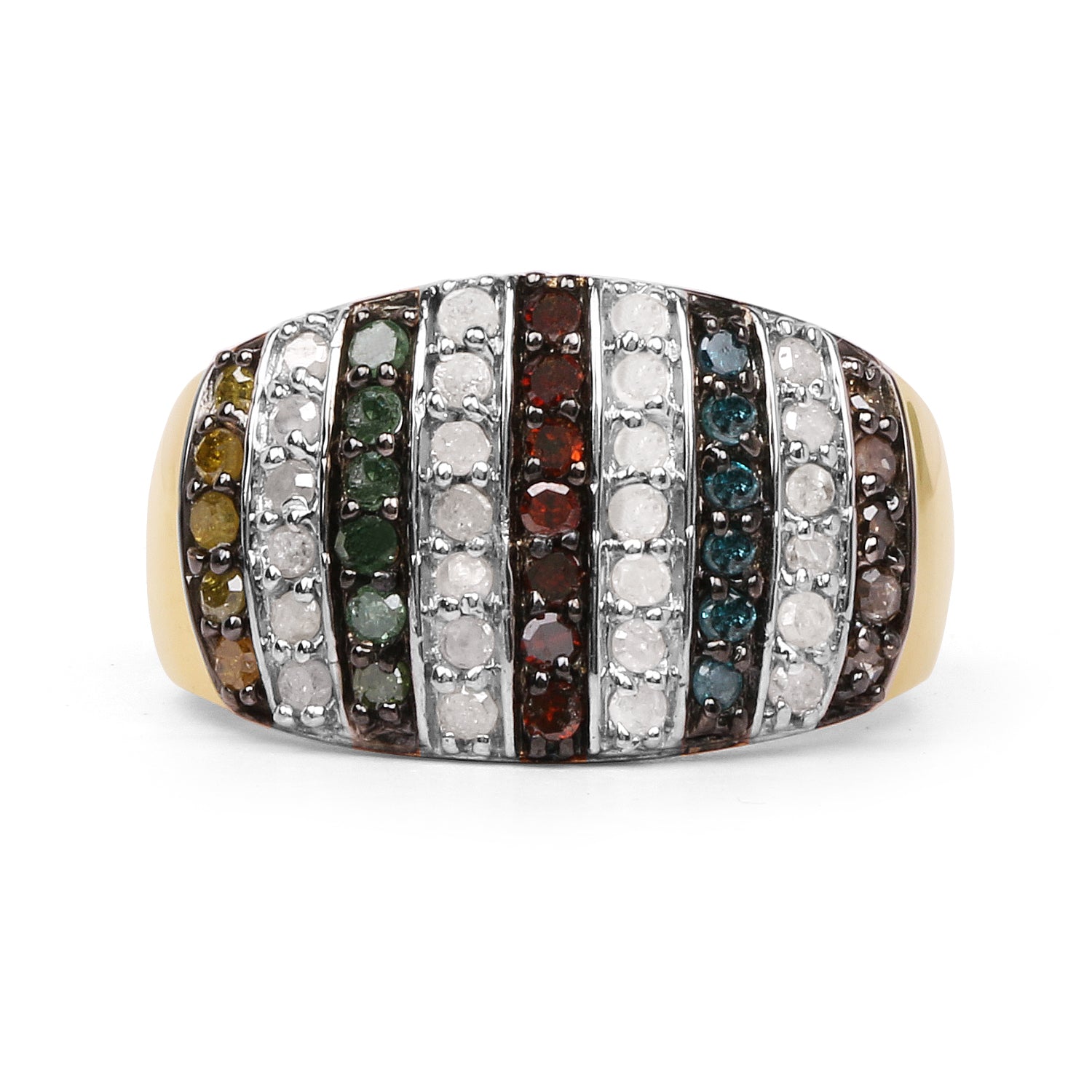 14K Yellow Gold Plated 0.84 Carat Genuine Multi Diamond .925 Sterling Silver Ring by Bids.com
