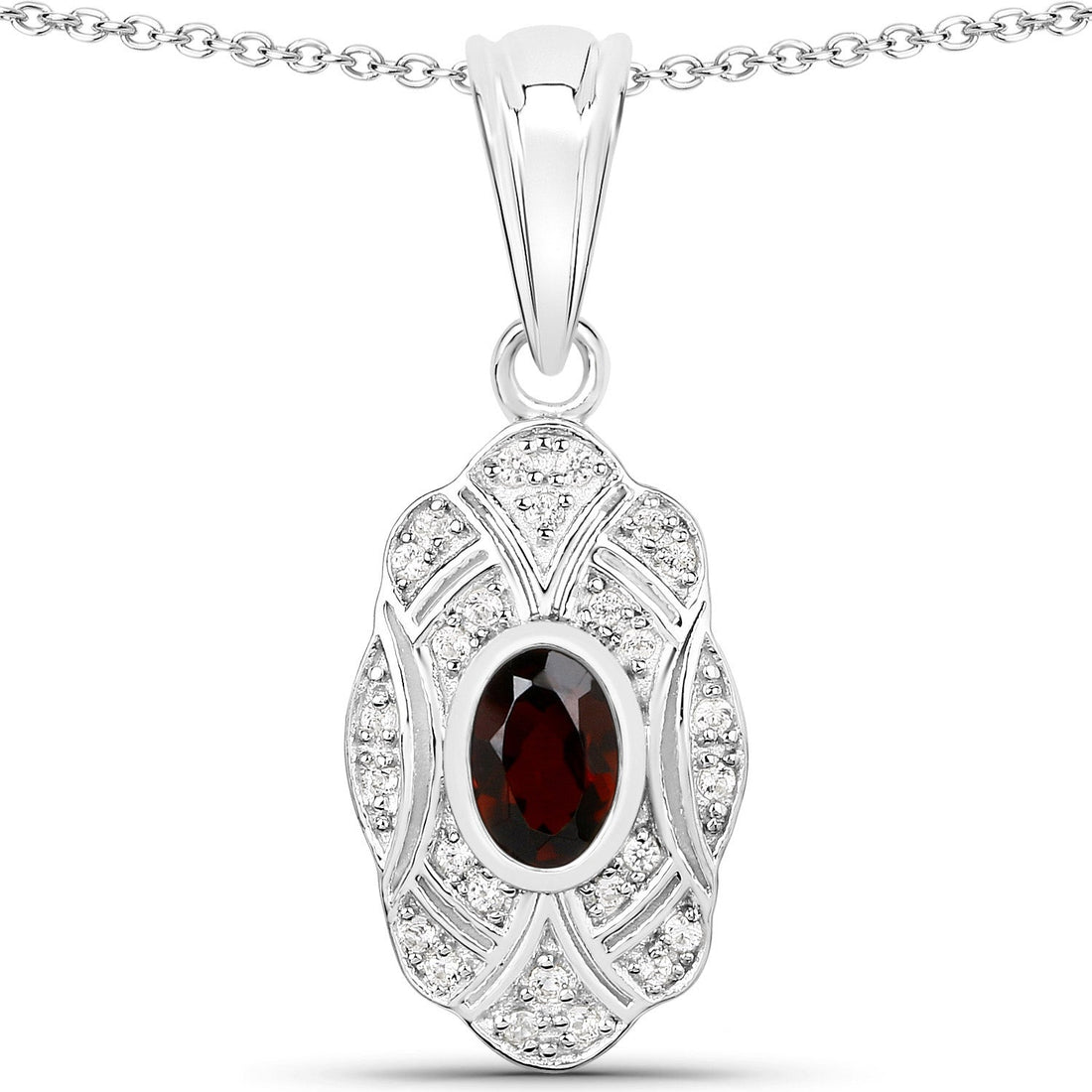 0.63 Carat Genuine Garnet and White Topaz .925 Sterling Silver Pendant by Bids.com