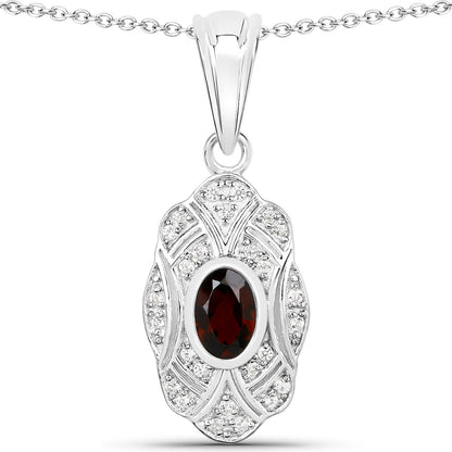 0.63 Carat Genuine Garnet and White Topaz .925 Sterling Silver Pendant by Bids.com